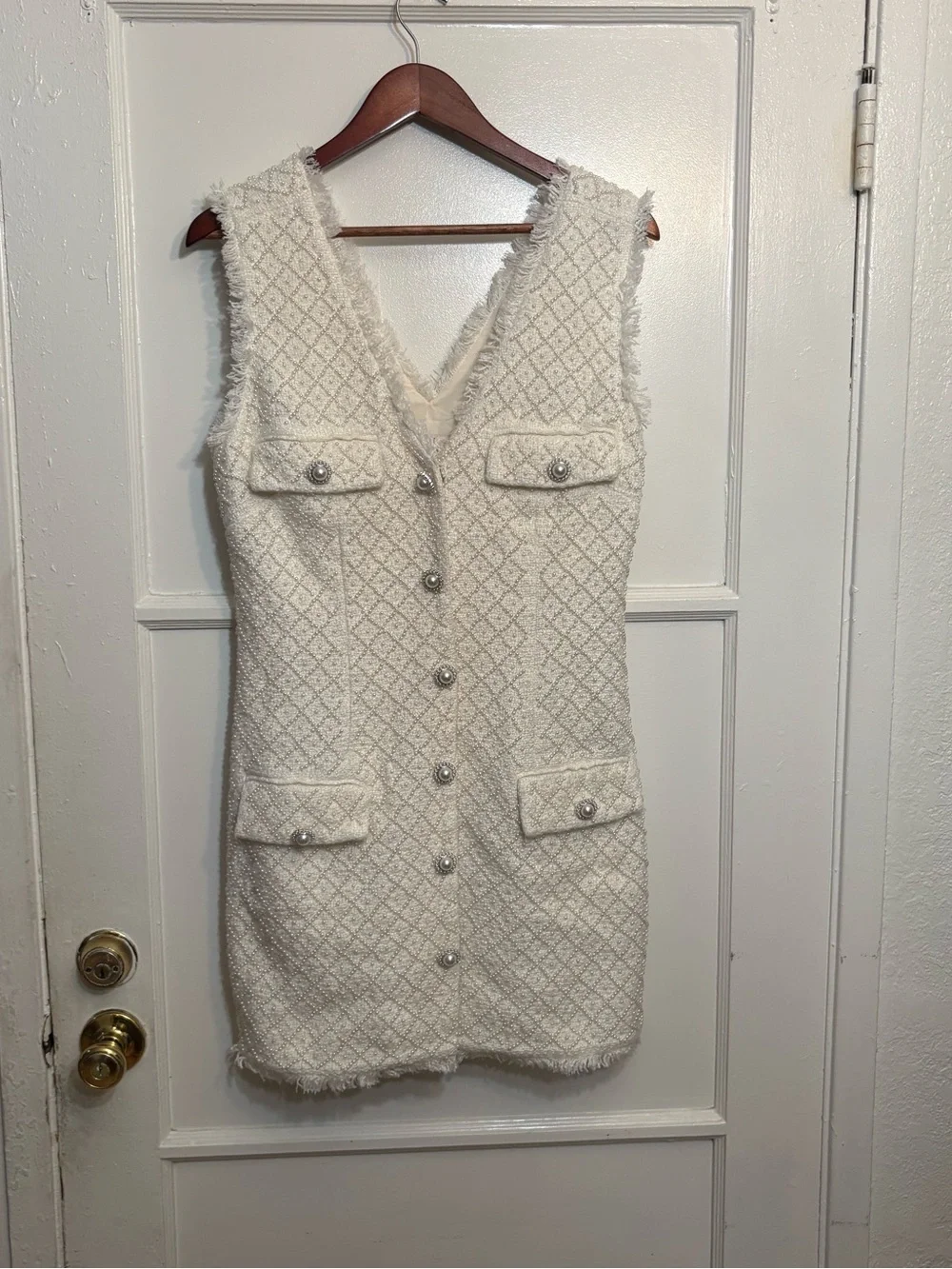 BHLDN Ella V-Neck Pearl Tweed Mini Dress - Picture 2 of 8